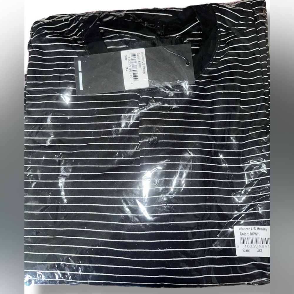 Good Counsel Black White Striped Men's Henley Long sleeve Shirt 3X or 5X NWT - Picture 2 of 6
